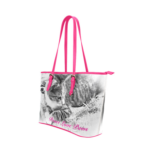 "Peace Love Paws Cabbie" Leather Tote Bag/Large (Model 1651)