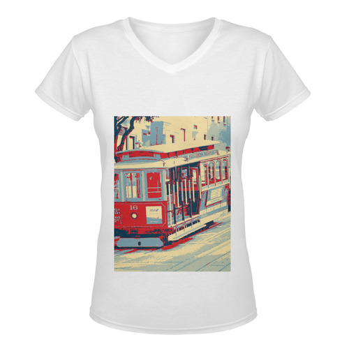 San Francisco blue red Women's Deep V-neck T-shirt (Model T19)