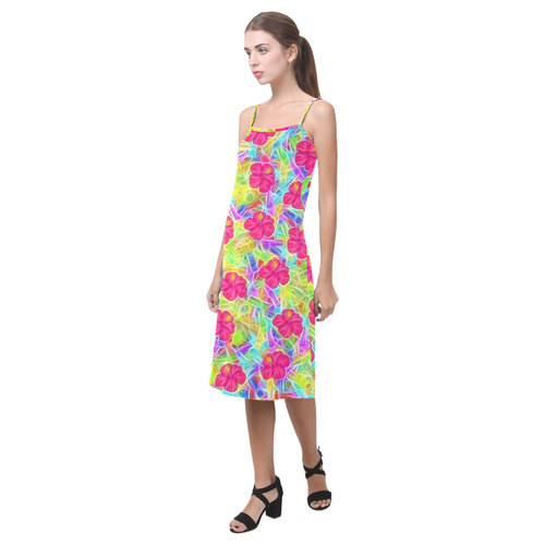 Pretty Pink Hawaiian Flowers Pattern Alcestis Slip Dress (Model D05)