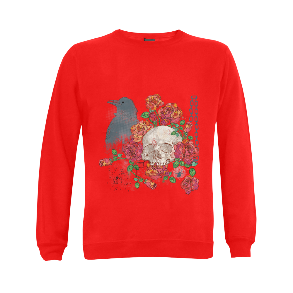 watercolor skull and roses Gildan Crewneck Sweatshirt(NEW) (Model H01)