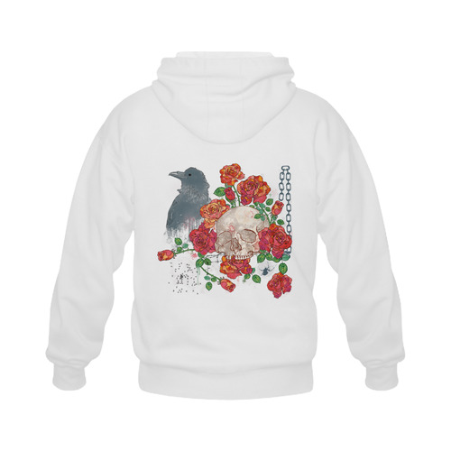 watercolor skull and roses Gildan Full Zip Hooded Sweatshirt (Model H02)