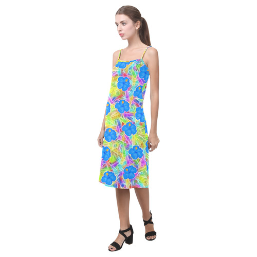 Pretty Blue Hawaiian Flowers Pattern Alcestis Slip Dress (Model D05)