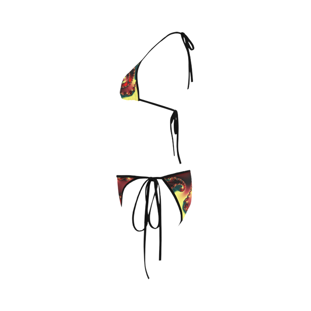 fractal green yellow black red spiral Custom Bikini Swimsuit