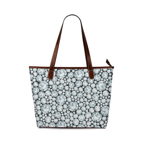 Luxurious white Diamond Pattern Shoulder Tote Bag (Model 1646)