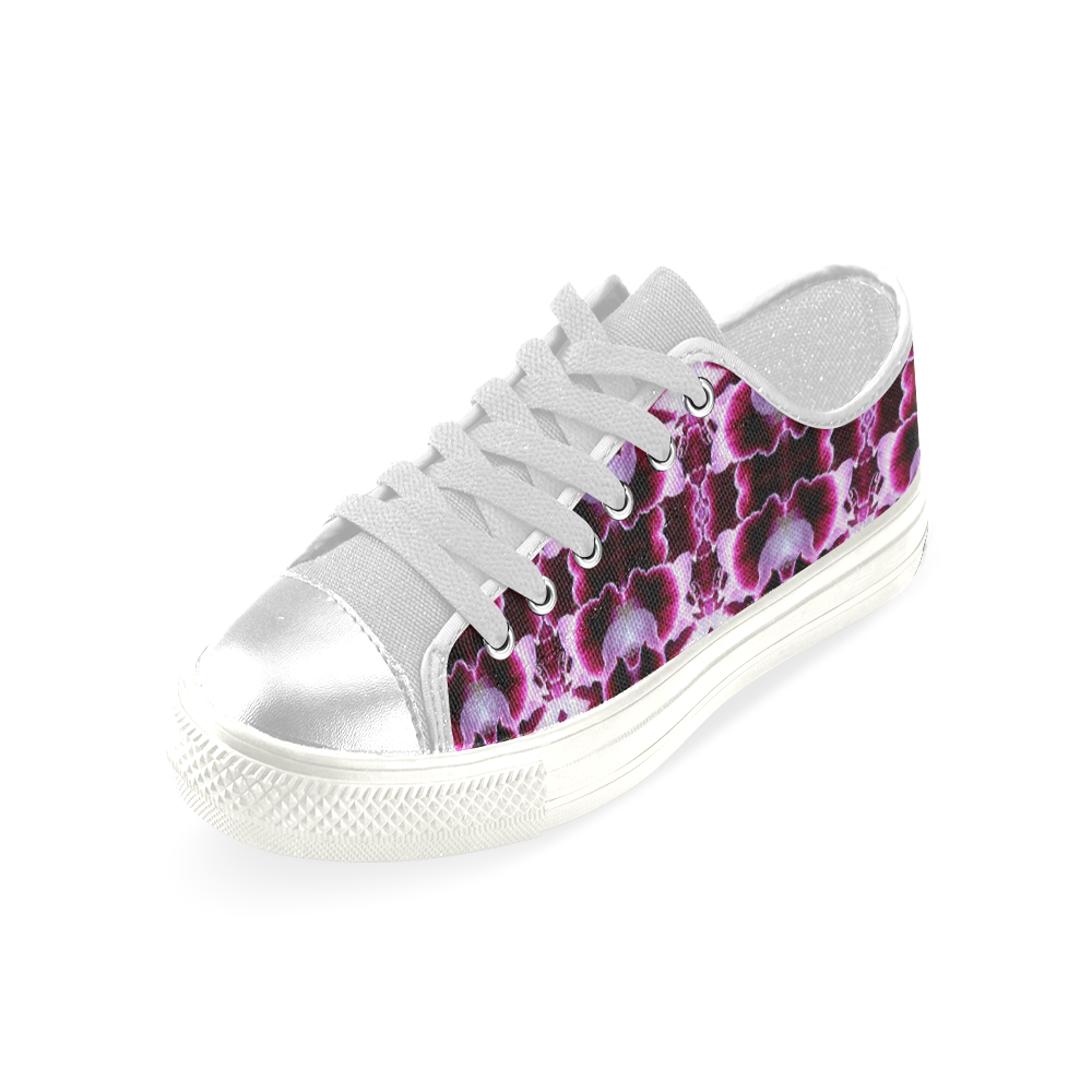 Purple White Flower Abstract Pattern Women's Classic Canvas Shoes (Model 018)