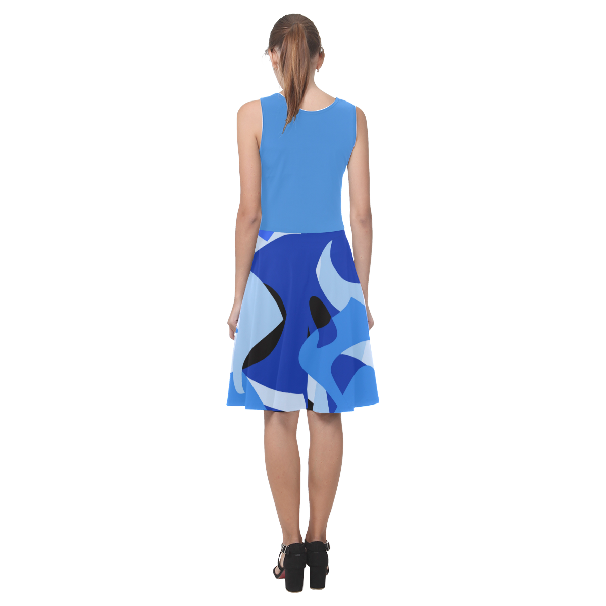 A201 Abstract Shades of Blue and Black Atalanta Casual Sundress(Model D04)