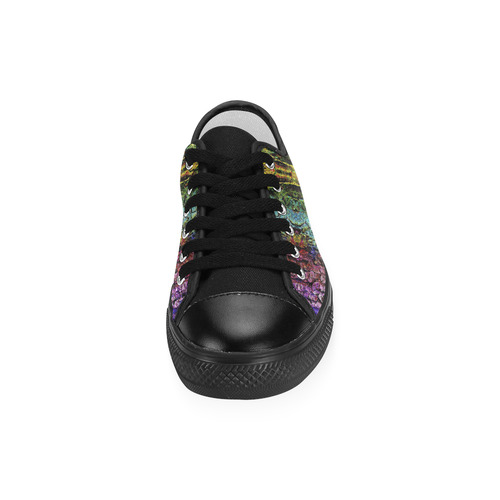 Abstract, Yellow Green, Purple, Women's Classic Canvas Shoes (Model 018)