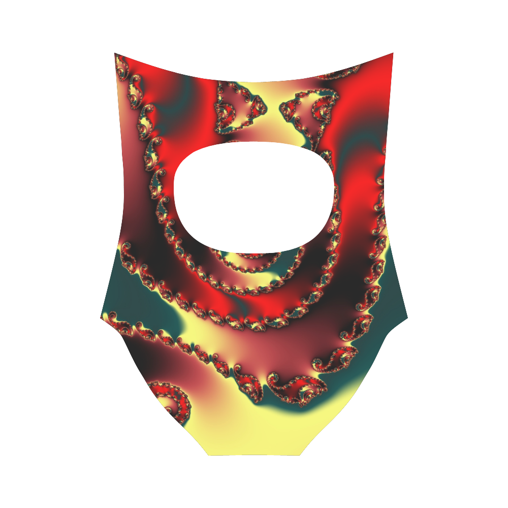 fractal green yellow black red spiral Strap Swimsuit ( Model S05)