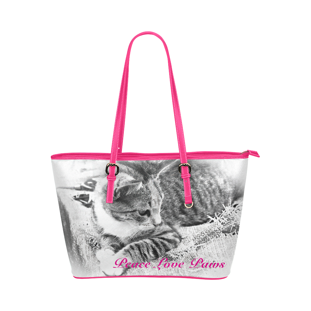 "Peace Love Paws Cabbie" Leather Tote Bag/Large (Model 1651)