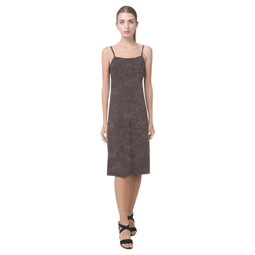 Brown Leather-look Crackling Pattern Alcestis Slip Dress (Model D05)