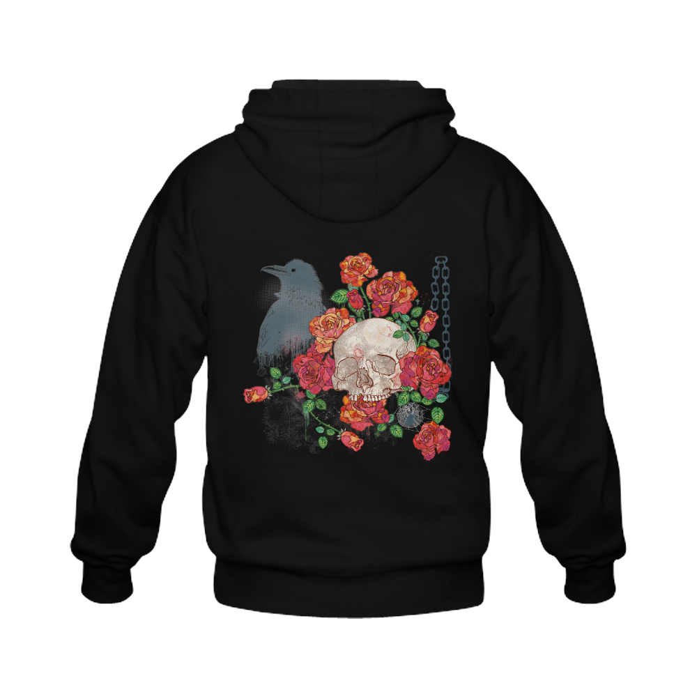 watercolor skull and roses Gildan Full Zip Hooded Sweatshirt (Model H02)