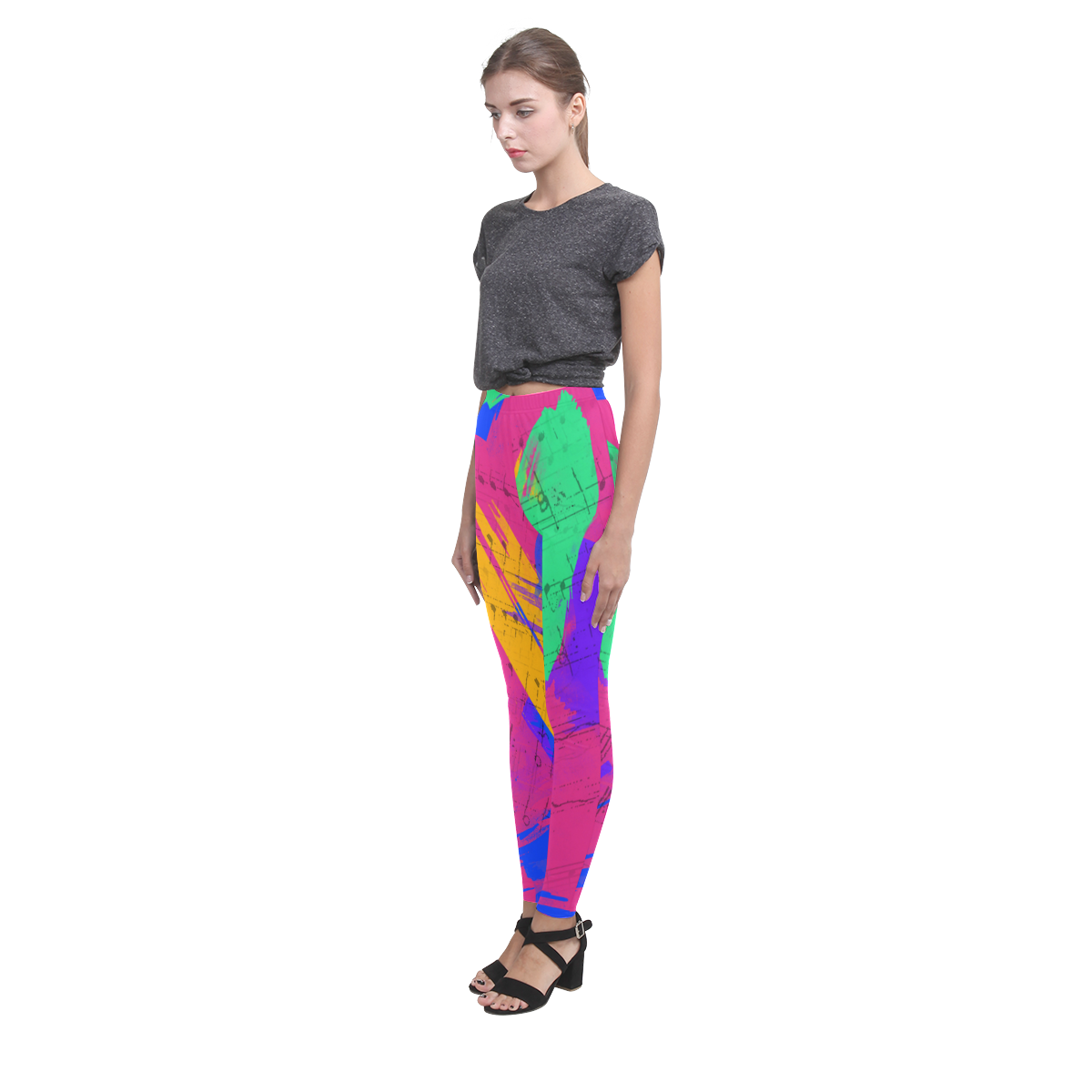 Groovy Paint Brush Strokes with Music Notes Cassandra Women's Leggings (Model L01)