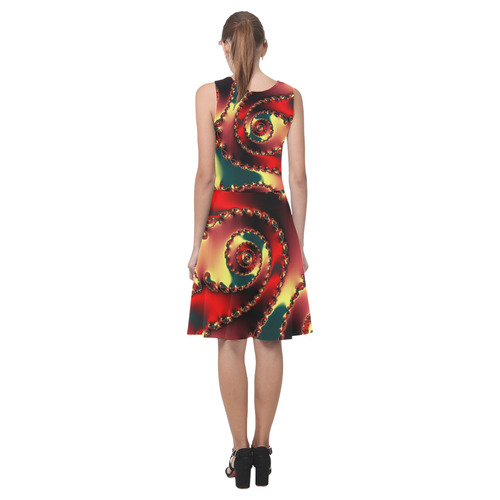 fractal green yellow black red spiral pattern Atalanta Casual Sundress(Model D04)