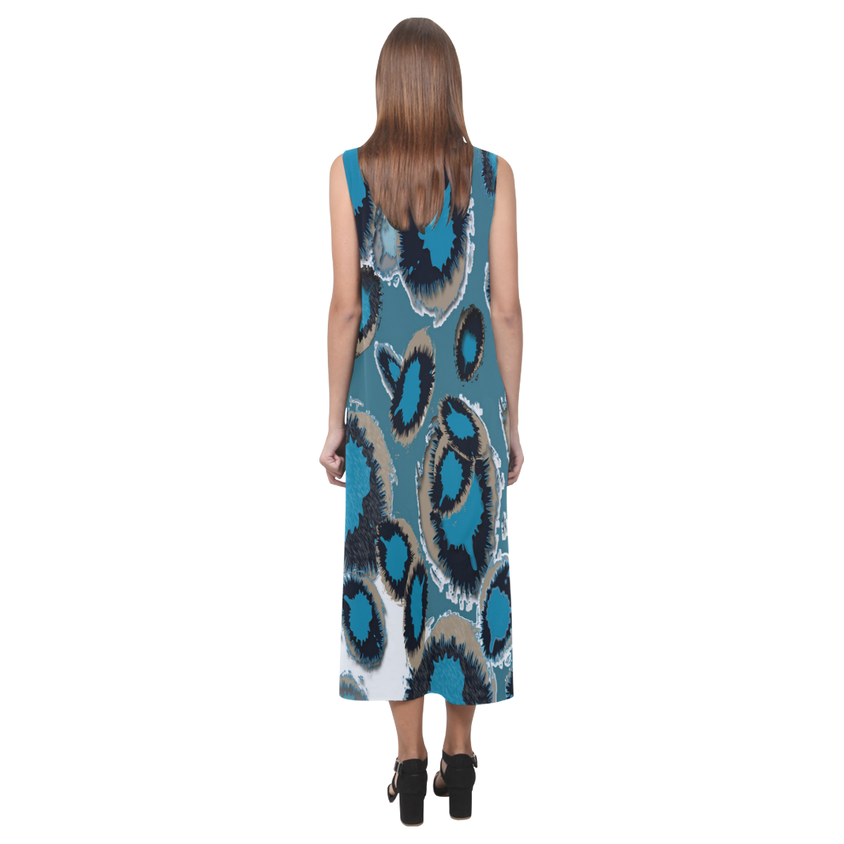 Bluish Smudge Spots Phaedra Sleeveless Open Fork Long Dress (Model D08)