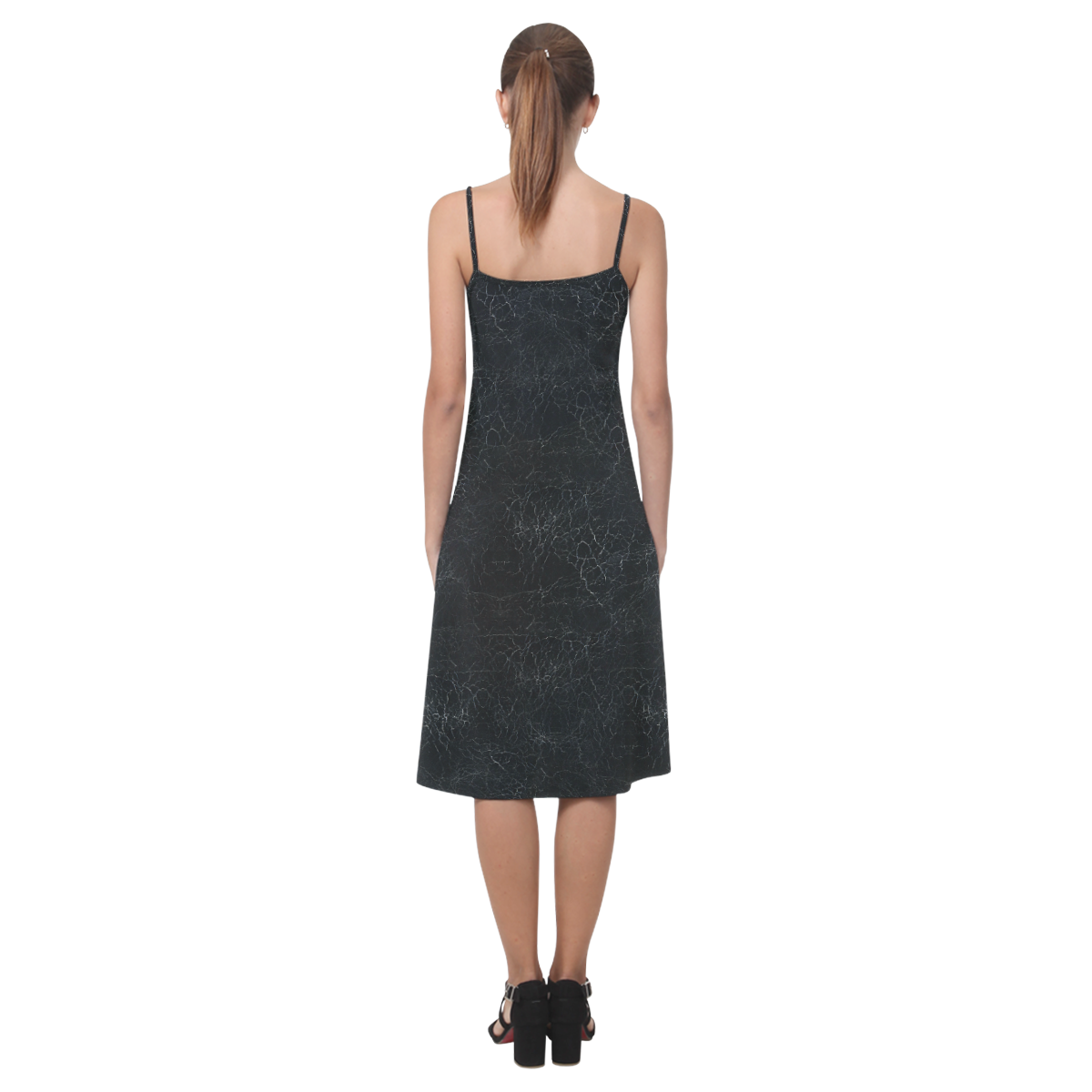 Black Leather-look Crackling Pattern Alcestis Slip Dress (Model D05)