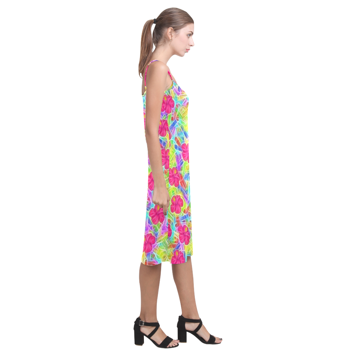Pretty Pink Hawaiian Flowers Pattern Alcestis Slip Dress (Model D05)