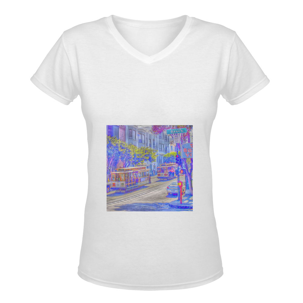 San Francisco neon Women's Deep V-neck T-shirt (Model T19)