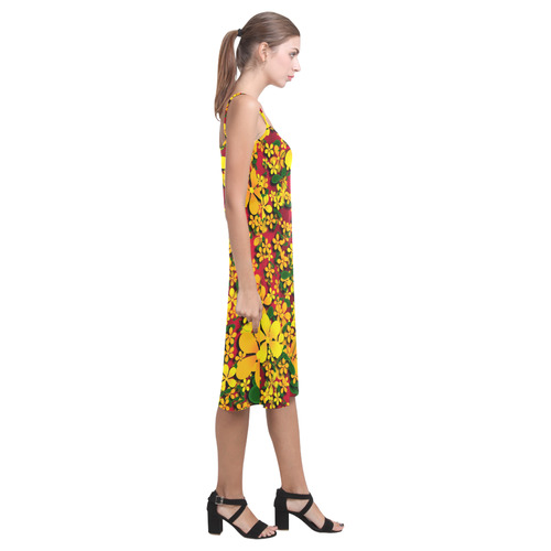 Pretty Orange & Yellow Flowers on Red Alcestis Slip Dress (Model D05)