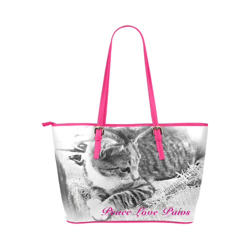 "Peace Love Paws Cabbie" Leather Tote Bag/Large (Model 1651)