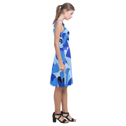 A201 Abstract Shades of Blue and Black Atalanta Casual Sundress(Model D04)