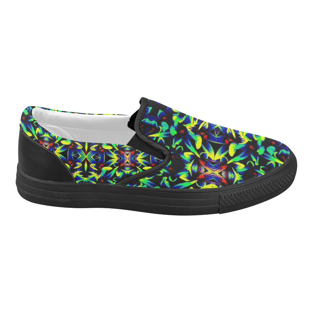 Cool Green Blue Yellow Design Women's Slip-on Canvas Shoes (Model 019)