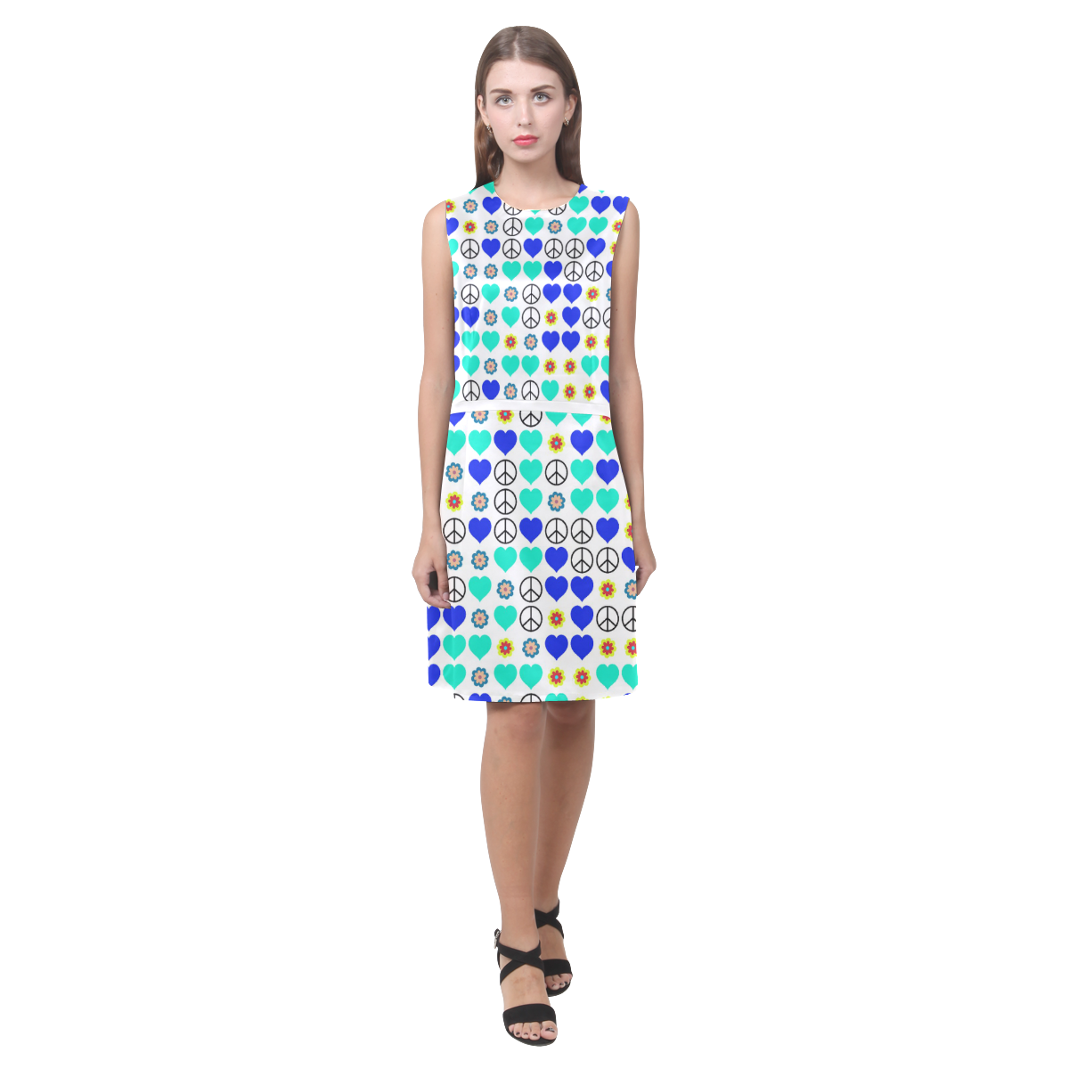 peace and love, blue Eos Women's Sleeveless Dress (Model D01)