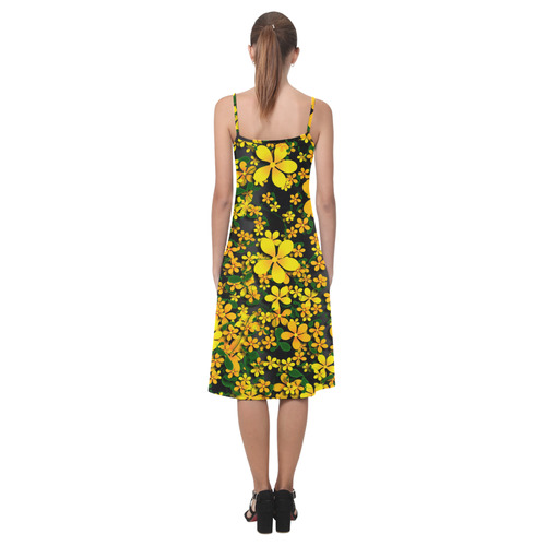 Pretty Orange & Yellow Flowers on Black Alcestis Slip Dress (Model D05)