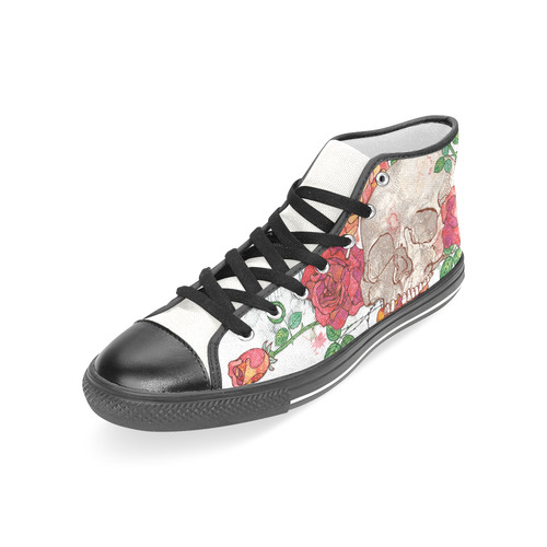 watercolor skull and roses Women's Classic High Top Canvas Shoes (Model 017)