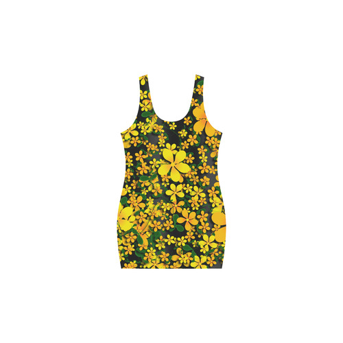 Pretty Orange & Yellow Flowers on Black Medea Vest Dress (Model D06)