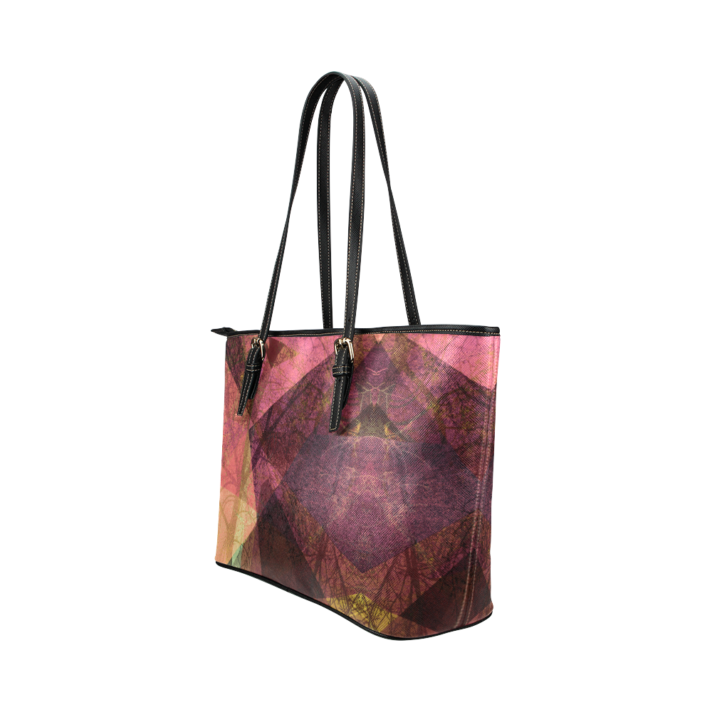 Colorful Pink Purple PATTERN GARDEN NO5L-Design-1_ Leather Tote Bag/Small (Model 1651)