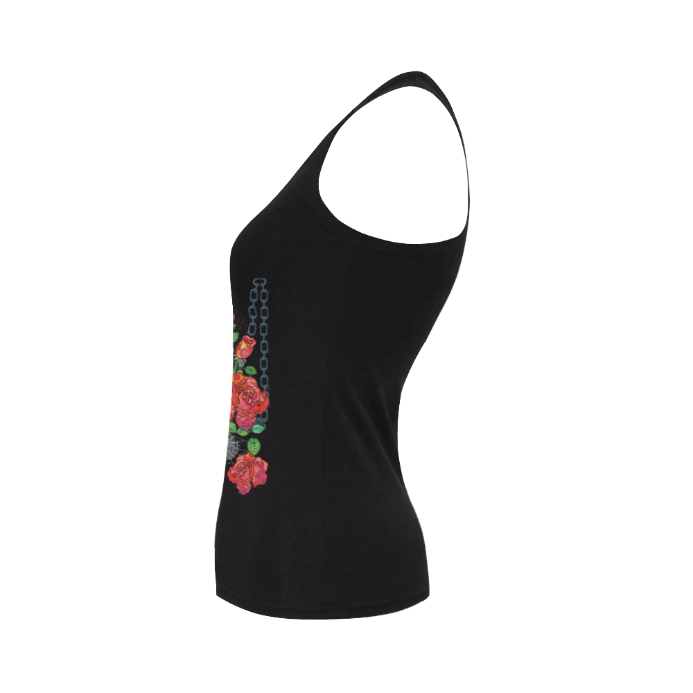 watercolor skull and roses Women's Shoulder-Free Tank Top (Model T35)