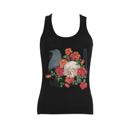 watercolor skull and roses Women's Shoulder-Free Tank Top (Model T35)