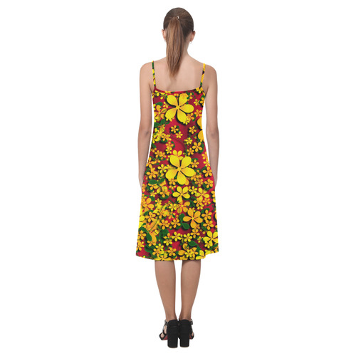 Pretty Orange & Yellow Flowers on Red Alcestis Slip Dress (Model D05)