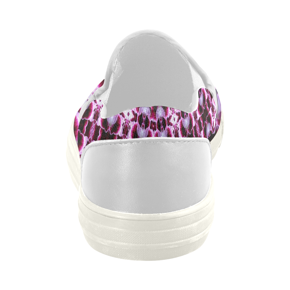 Purple White Flower Abstract Pattern Women's Slip-on Canvas Shoes (Model 019)