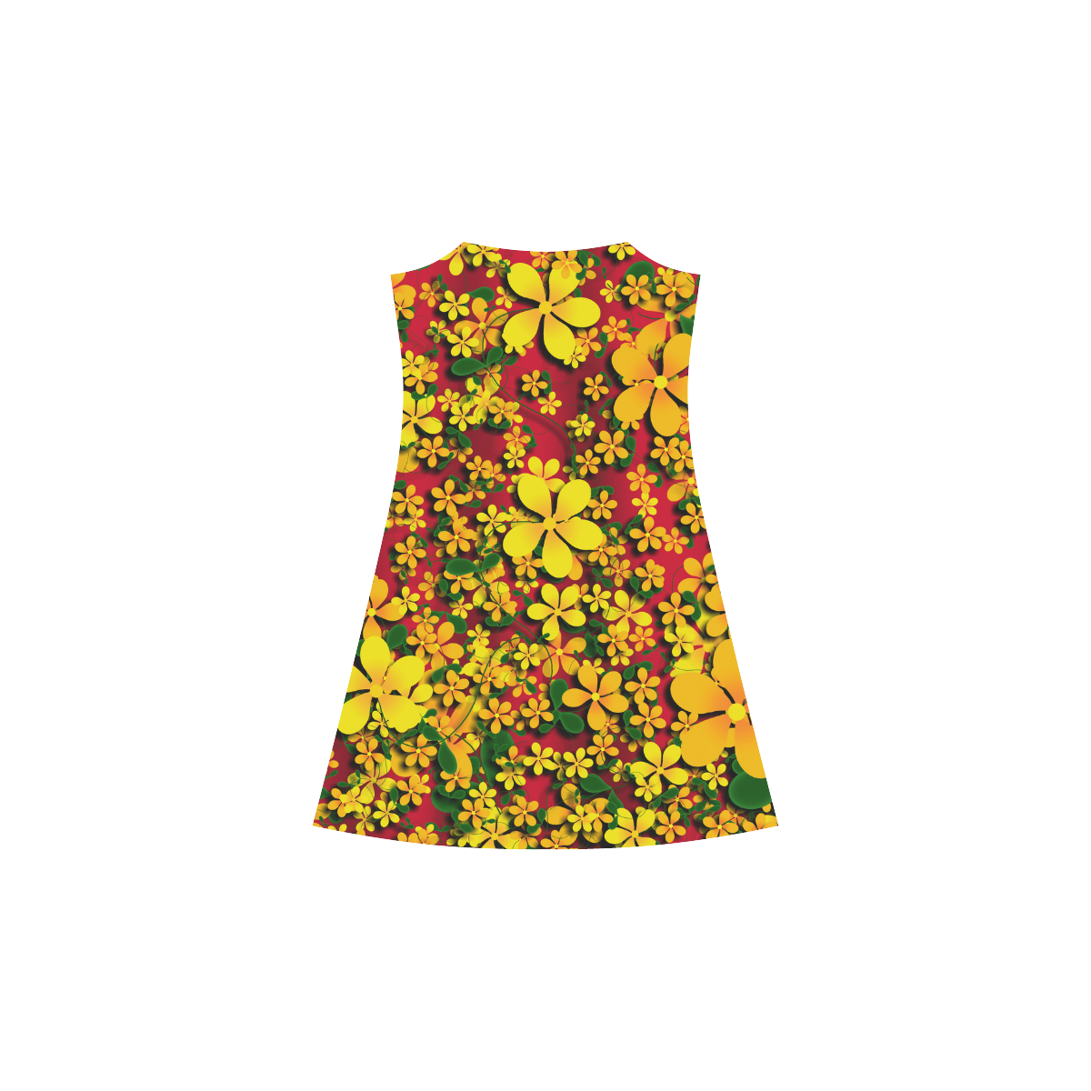 Pretty Orange & Yellow Flowers on Red Alcestis Slip Dress (Model D05)