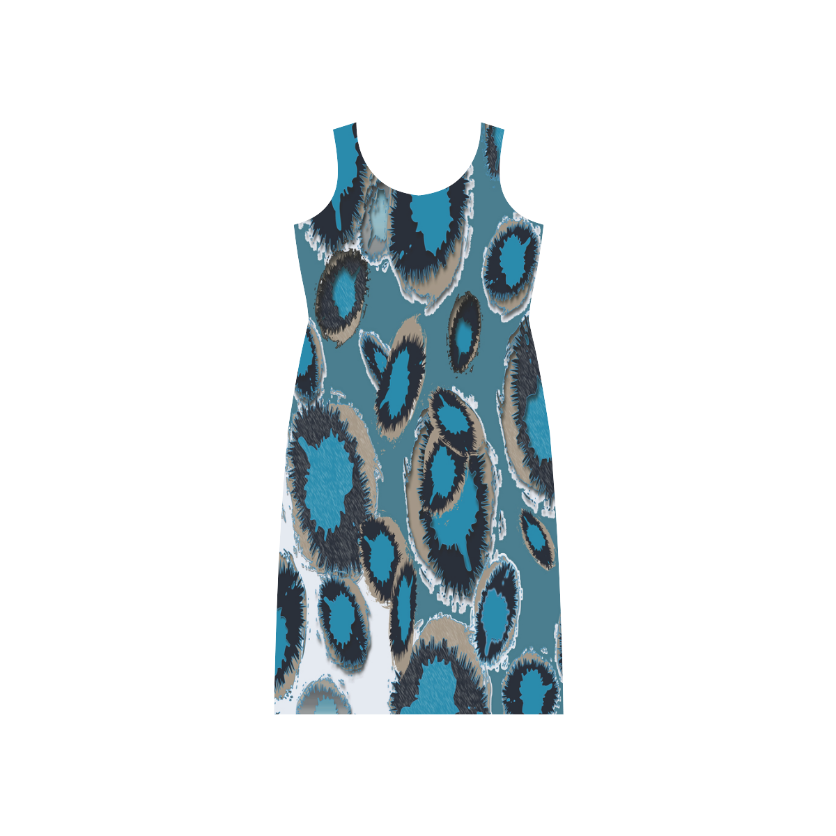 Bluish Smudge Spots Phaedra Sleeveless Open Fork Long Dress (Model D08)