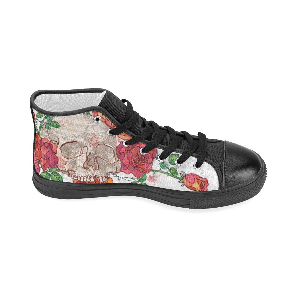 watercolor skull and roses Women's Classic High Top Canvas Shoes (Model 017)