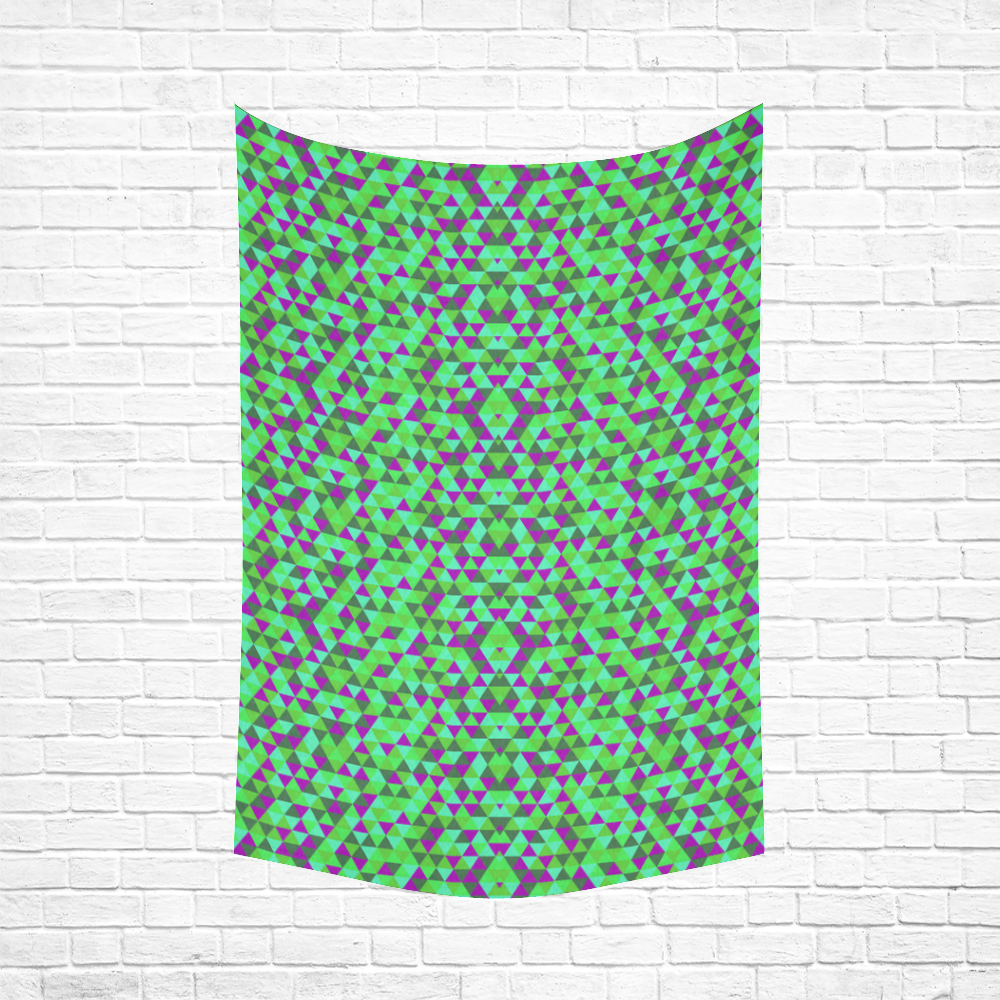 Fucsia and green mini rectangles Cotton Linen Wall Tapestry 60"x 90"