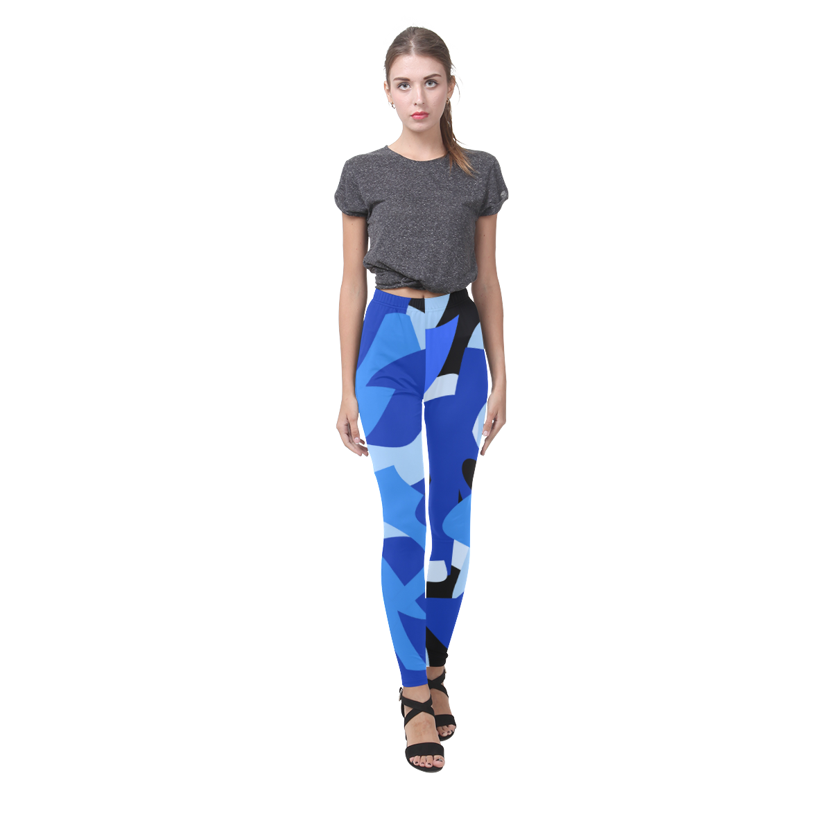 A201 Abstract Shades of Blue and Black Cassandra Women's Leggings (Model L01)