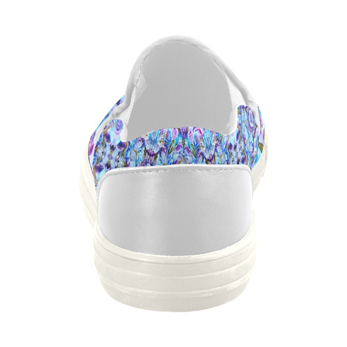 Elegant Turquoise Blue Flower Pattern Women's Slip-on Canvas Shoes (Model 019)