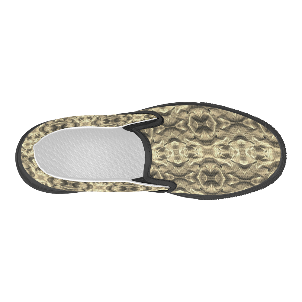 Gold Fabric Pattern Design Women's Slip-on Canvas Shoes (Model 019)