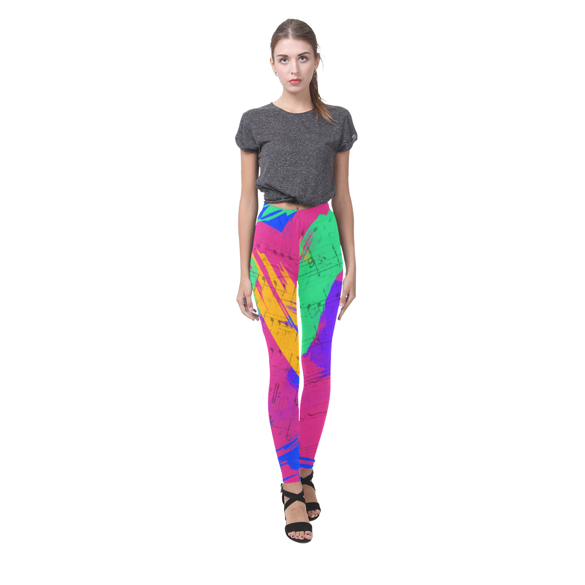 Groovy Paint Brush Strokes with Music Notes Cassandra Women's Leggings (Model L01)