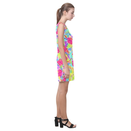 Pretty Pink Hawaiian Flowers Pattern Medea Vest Dress (Model D06)