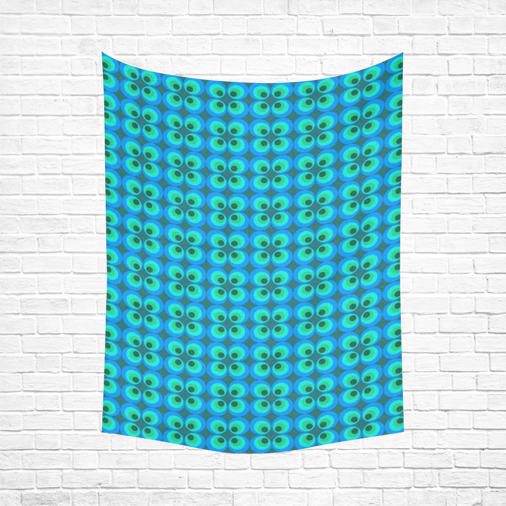 Blue and green retro circles Cotton Linen Wall Tapestry 60"x 80"