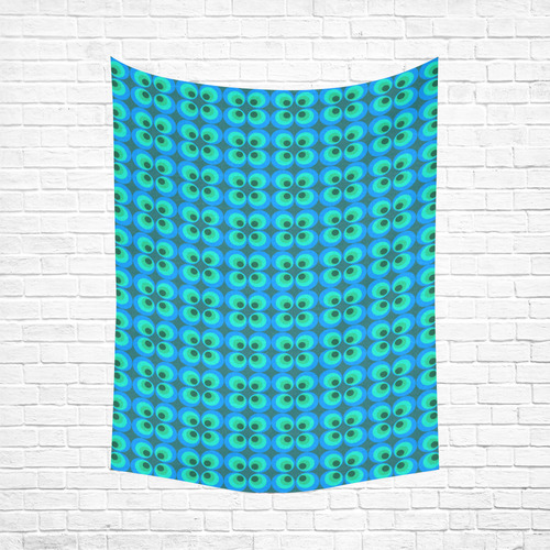 Blue and green retro circles Cotton Linen Wall Tapestry 60"x 80"