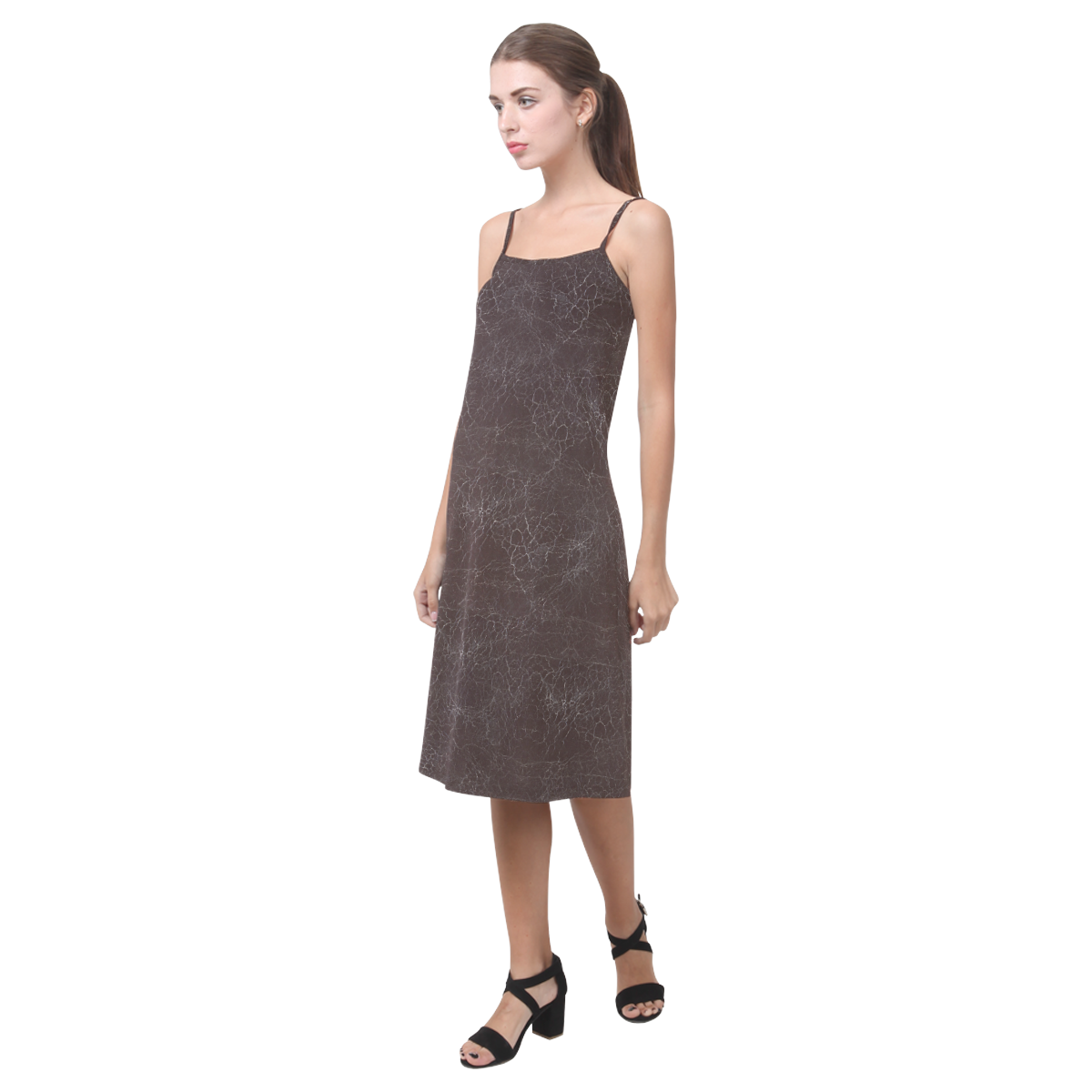 Brown Leather-look Crackling Pattern Alcestis Slip Dress (Model D05)