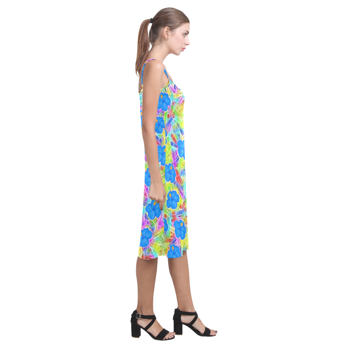 Pretty Blue Hawaiian Flowers Pattern Alcestis Slip Dress (Model D05)