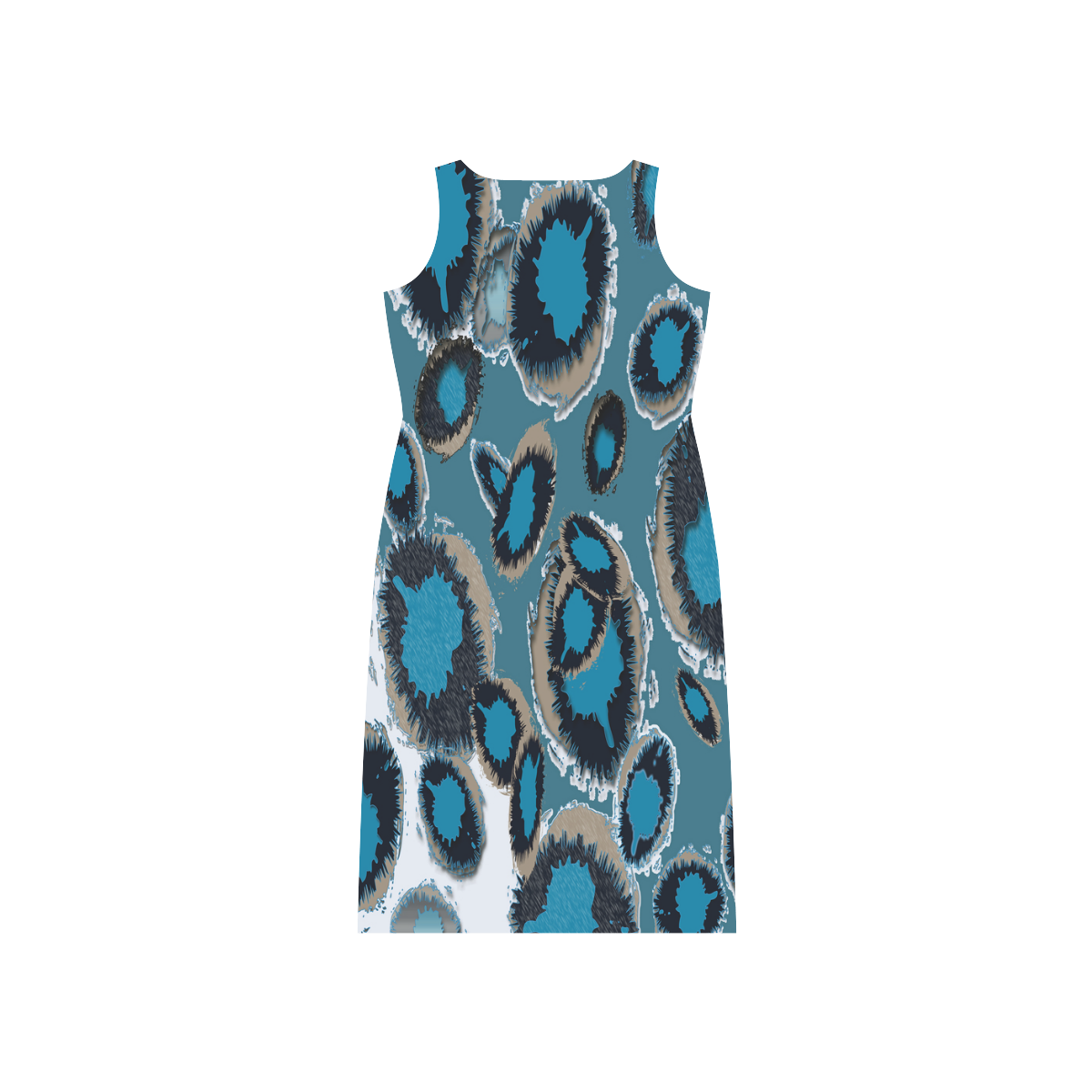 Bluish Smudge Spots Phaedra Sleeveless Open Fork Long Dress (Model D08)