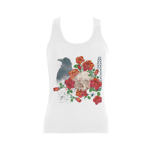 watercolor skull and roses Women's Shoulder-Free Tank Top (Model T35)