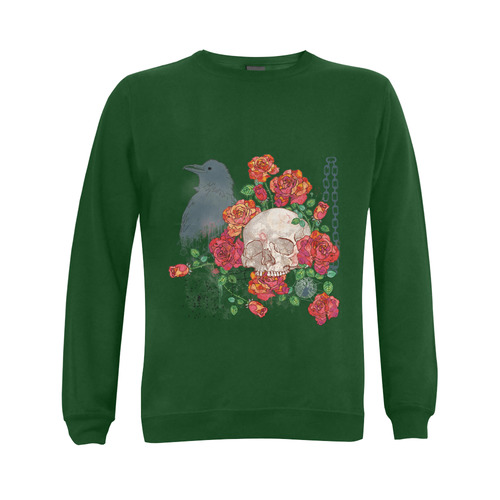 watercolor skull and roses Gildan Crewneck Sweatshirt(NEW) (Model H01)